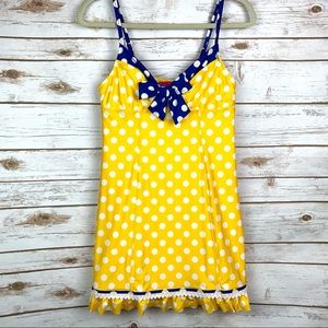 Betsy Johnson yellow & blue Bump Me Up  Halter Top Tankini Swimsuit Top Sz Large